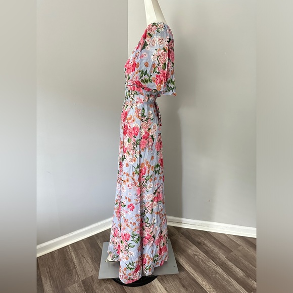 BYTIMO Summer Of Love Floral Long Wrap dress in Blue Dream XS $425 - Picture 6 of 9